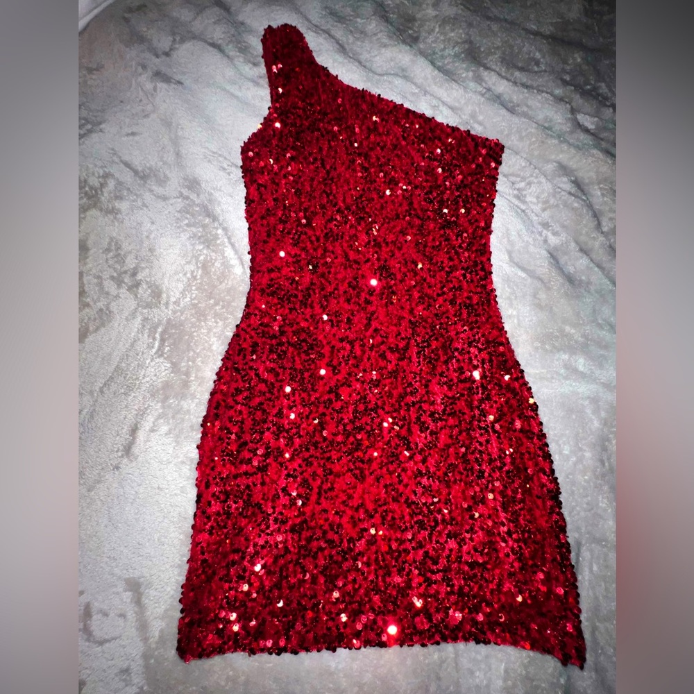Velvi red sequin one shoulder mini dress